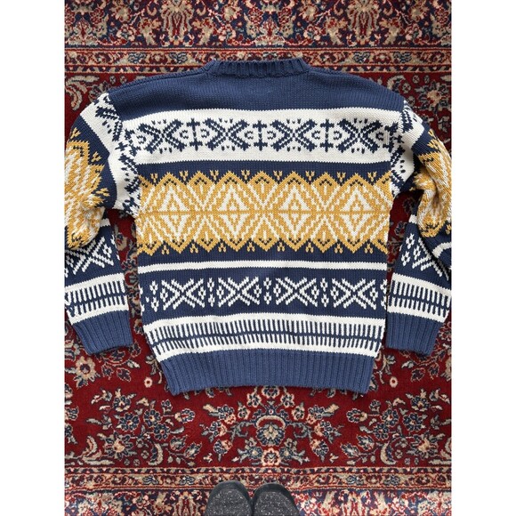 VINTAGE Gap Sweater Men’s M Blue Yellow Chunky Knit Wool Nordic Birdseye - Picture 6 of 6